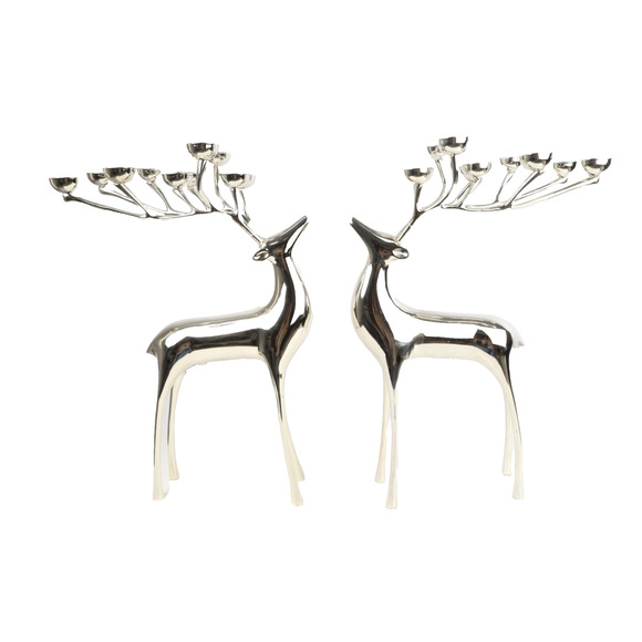 Set of 2 Pottery Barn Silver Reindeer 20” Candle Holder Christmas Décor Holiday - Picture 2 of 16